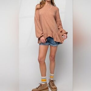 EASEL Cute and Comfy Long Sleeve Ruffle Bottom Top #448-453